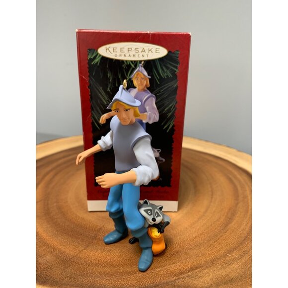 Disney Keepsake Ornament Captain John Smith & Meeko Pocahontas Handcrafted 1990s - Picture 1 of 9